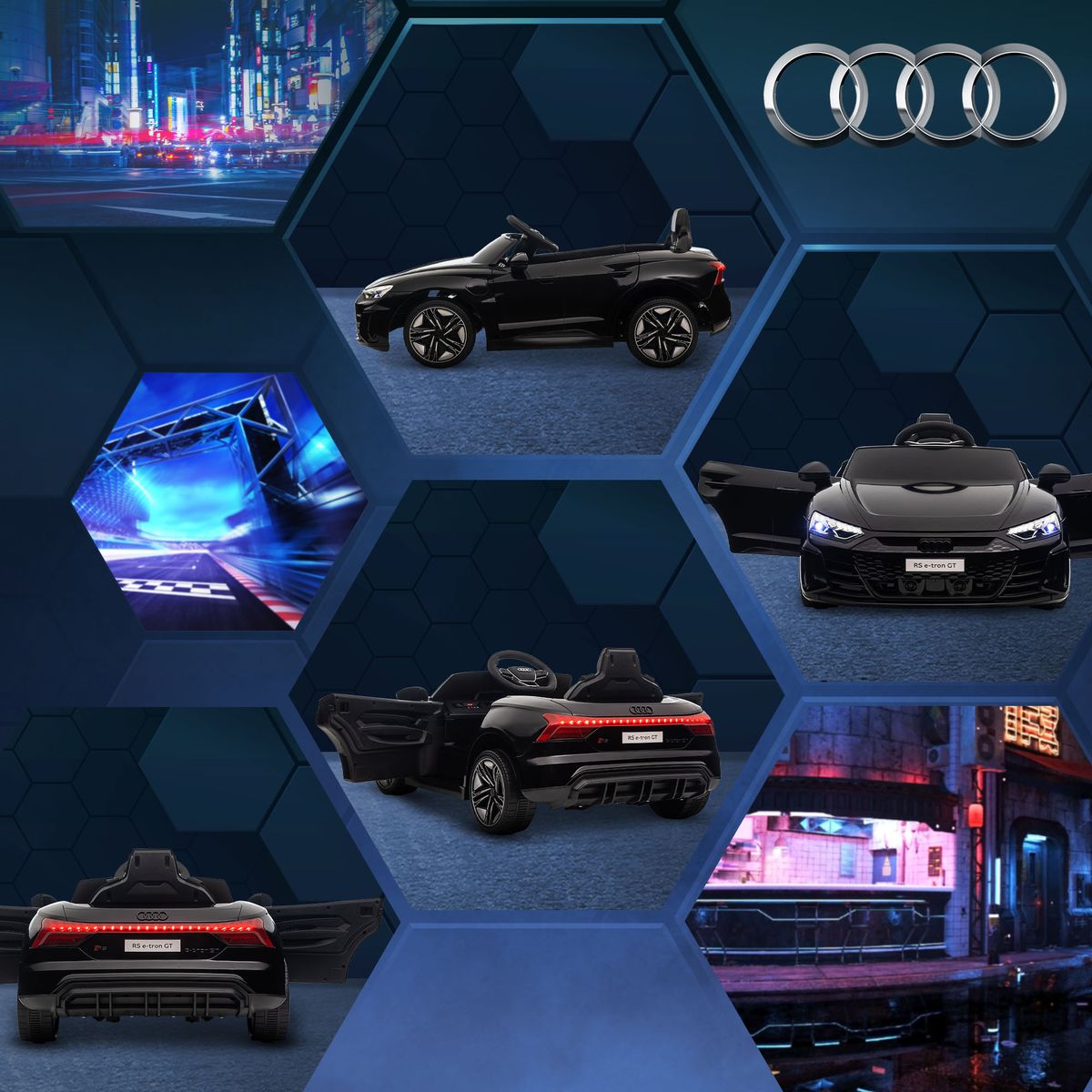 Coche eléctrico infantil Audi RS e-tron GT homcom con mando negro 3-5A 8