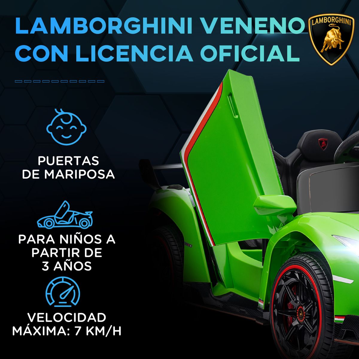 Coche eléctrico infantil Lamborghini Homcom con mando 3-6A verde 4