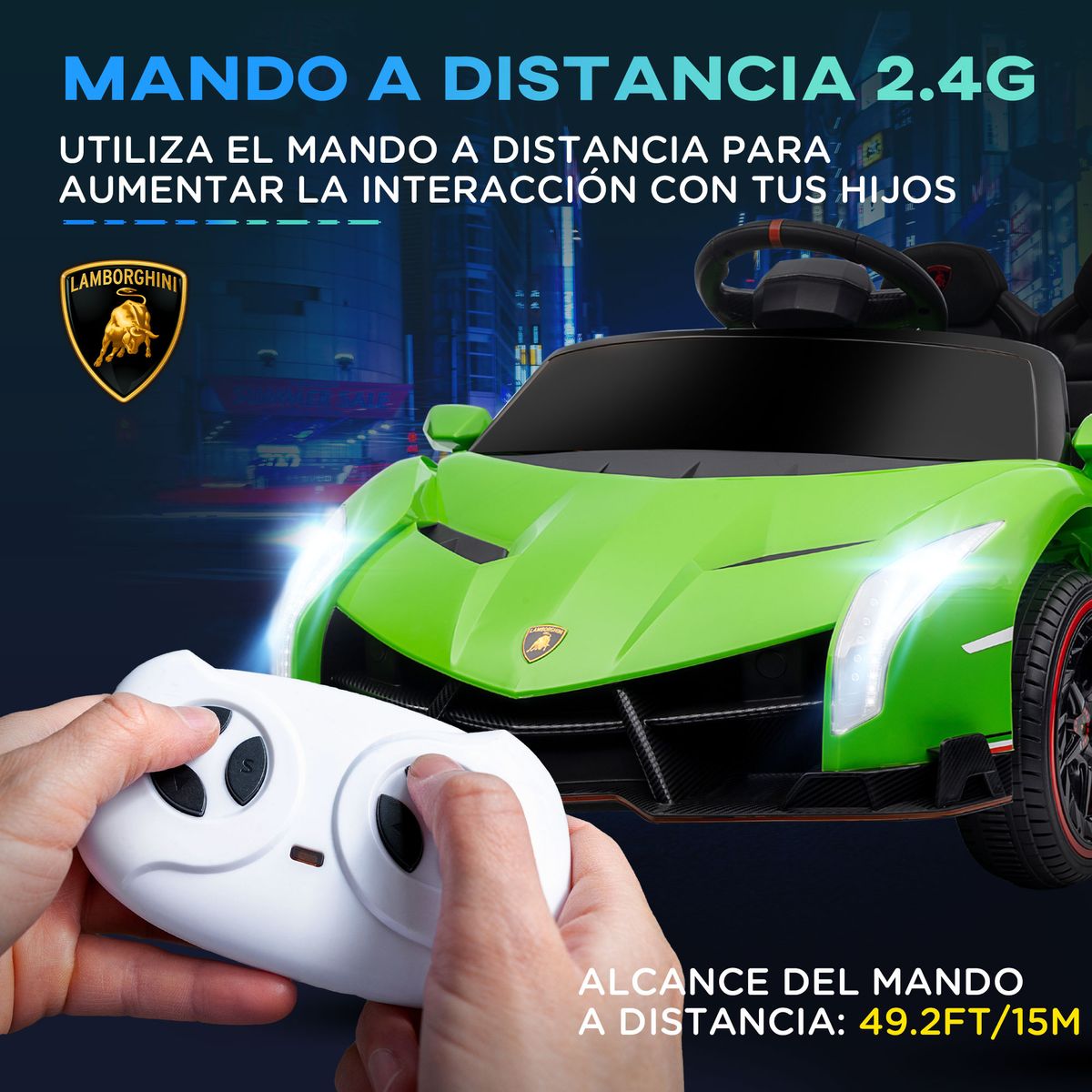 Coche eléctrico infantil Lamborghini Homcom con mando 3-6A verde 5