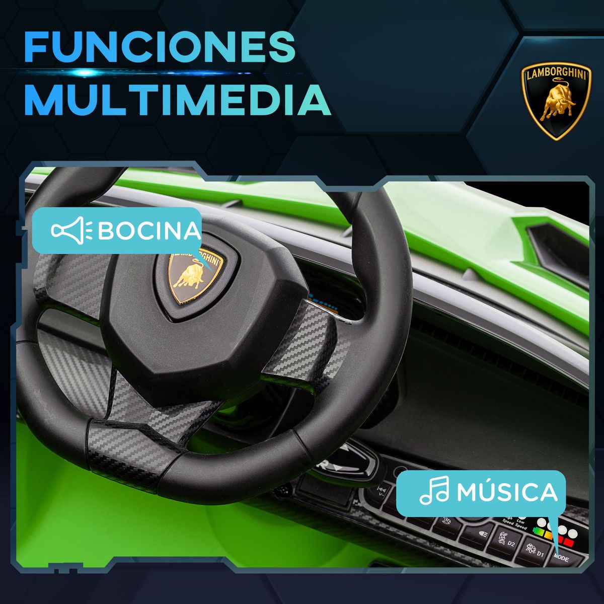 Coche eléctrico infantil Lamborghini Homcom con mando 3-6A verde 6