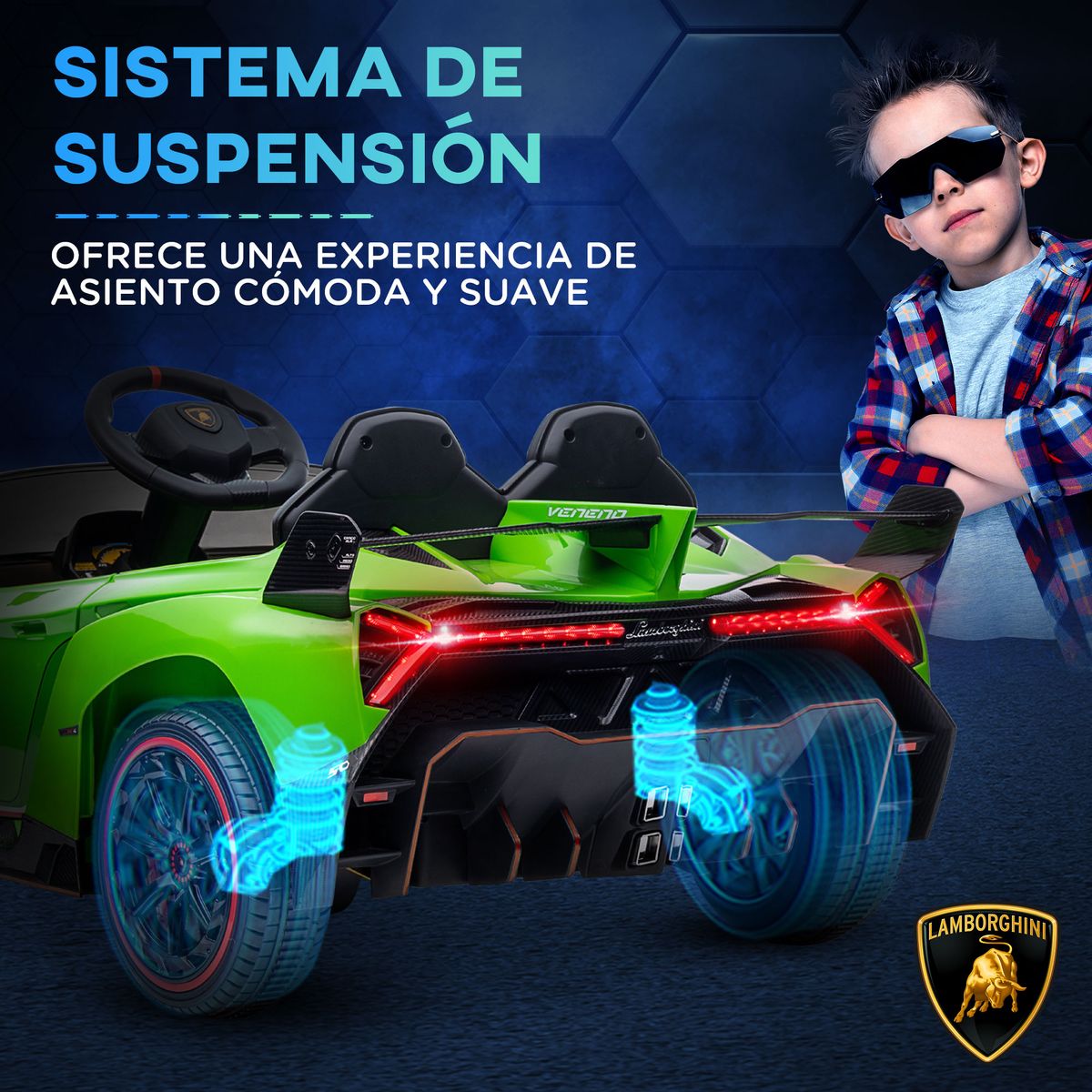 Coche eléctrico infantil Lamborghini Homcom con mando 3-6A verde 7