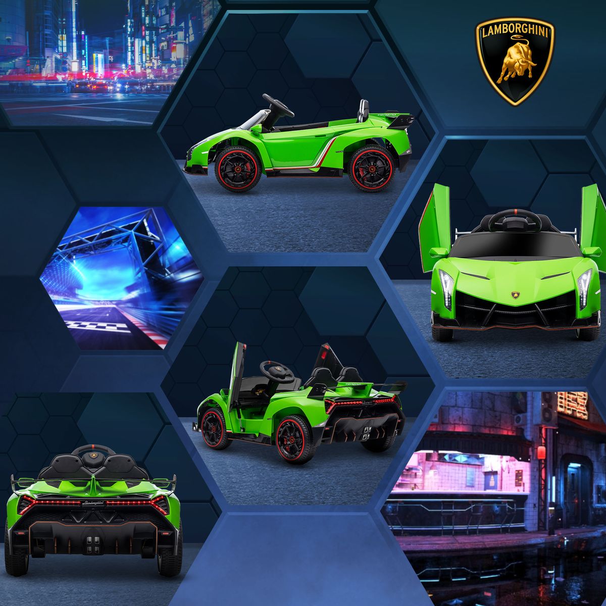 Coche eléctrico infantil Lamborghini Homcom con mando 3-6A verde 8