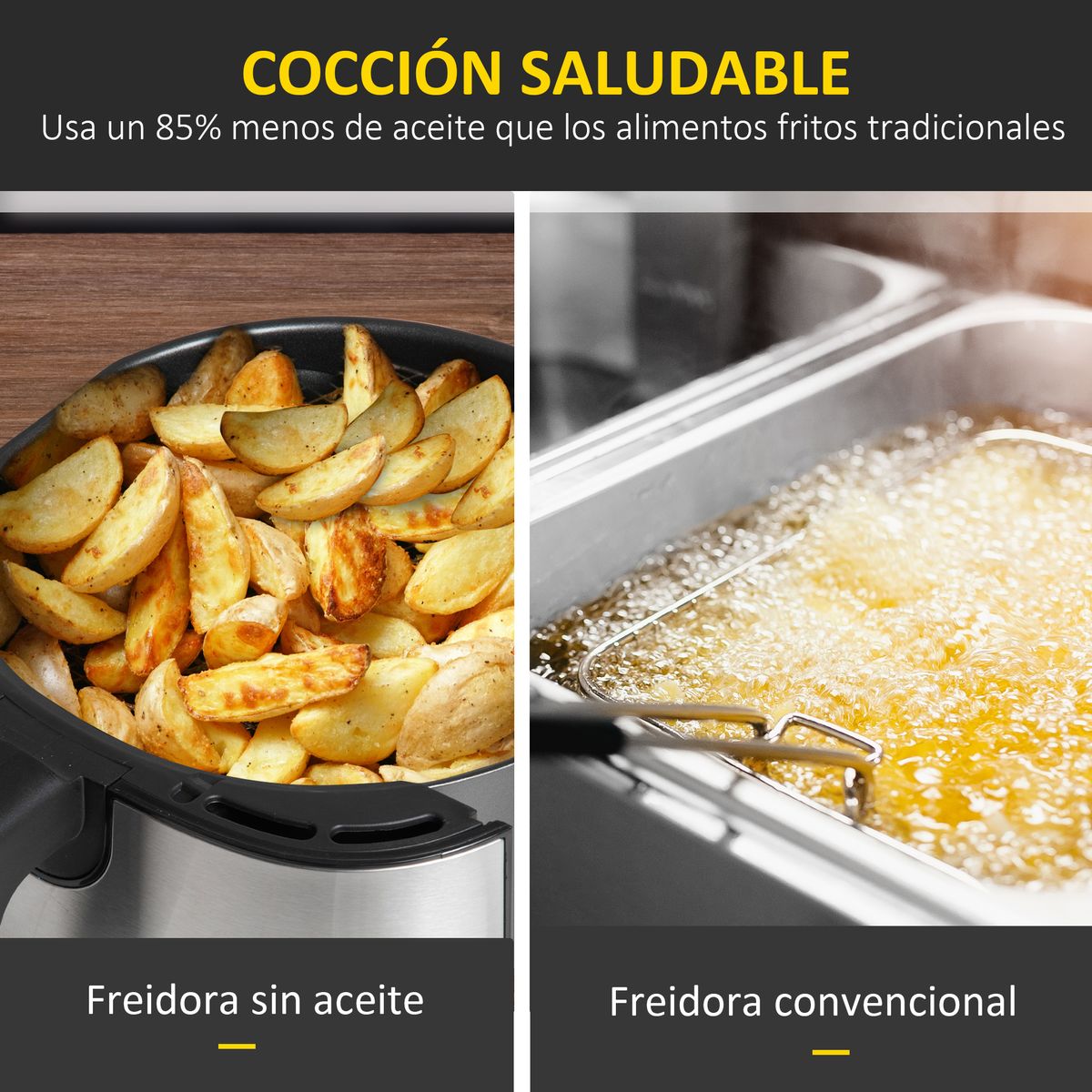 Freidora de aire Crispy Homcom 6,5L 1800W negro 5