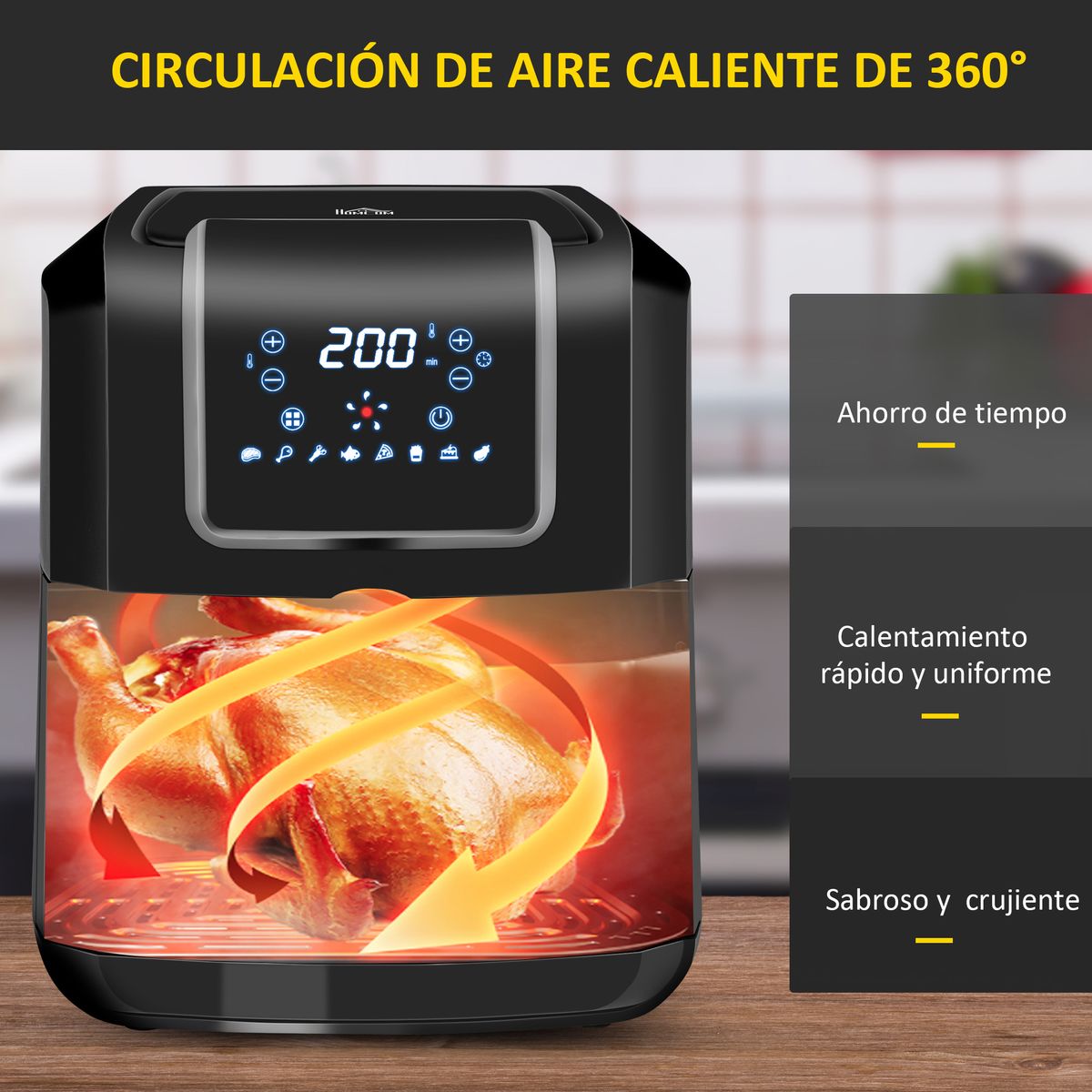 Freidora de aire Crispy Homcom 6,5L 1800W negro 7