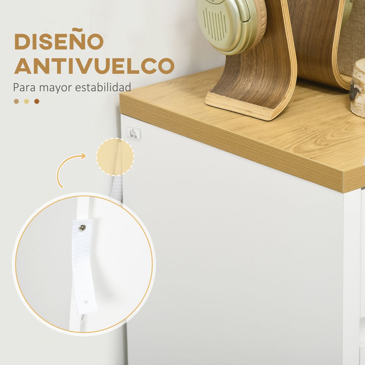 Cómoda Yap Homcom 4 cajones blanco/natural 75x70x37 cm 6