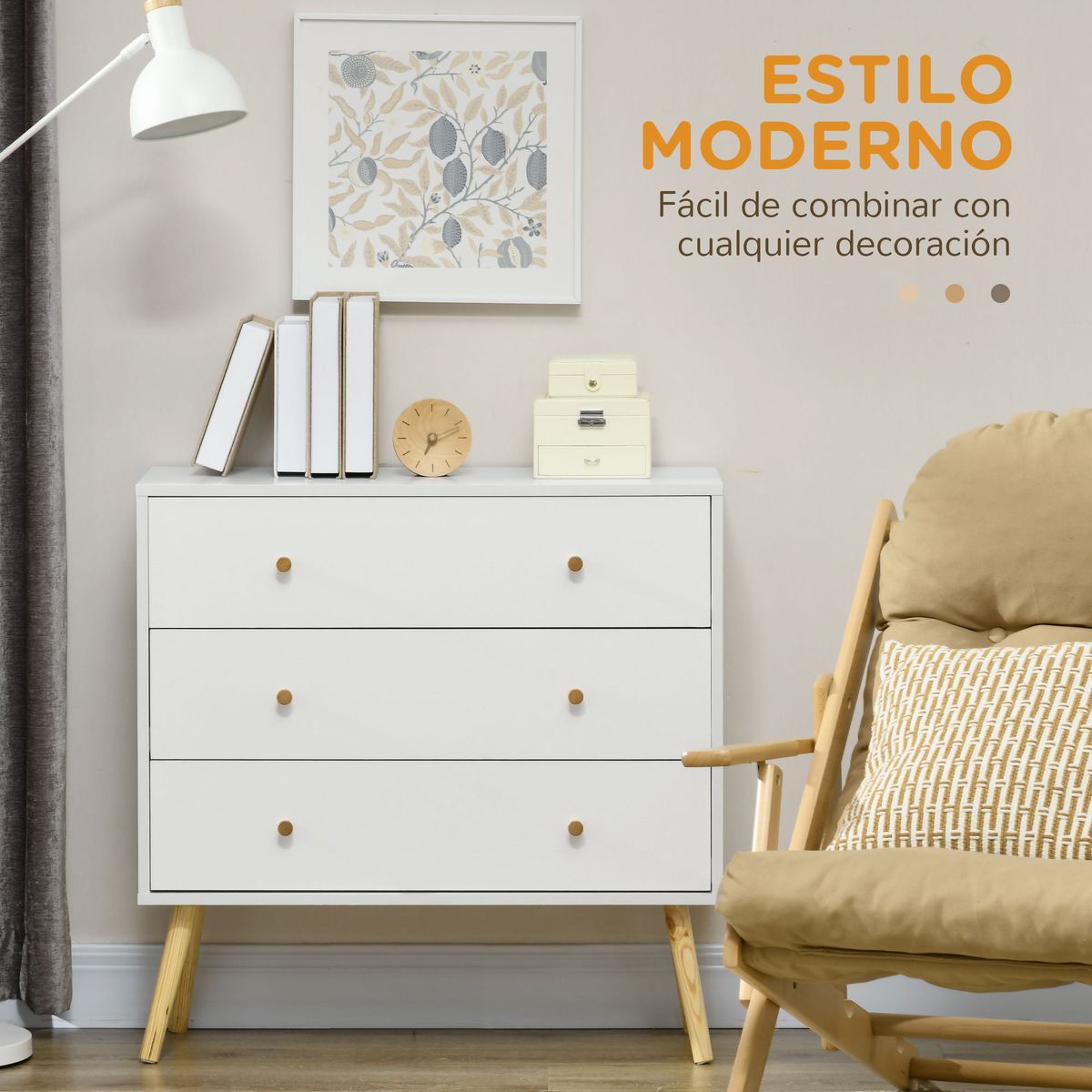 Cómoda Dominica Homcom 3 cajones blanco 80x80x30 cm 4