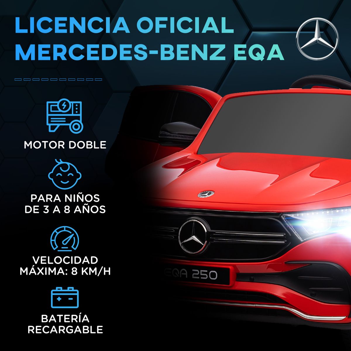 Coche eléctrico infantil Mercedes Benz EQA 12V con mando rojo 4