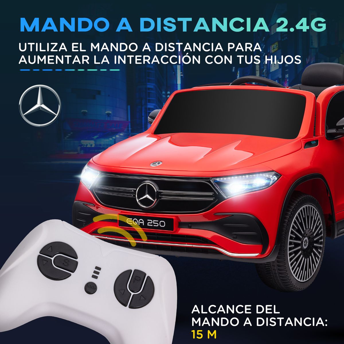 Coche eléctrico infantil Mercedes Benz EQA 12V con mando rojo 5