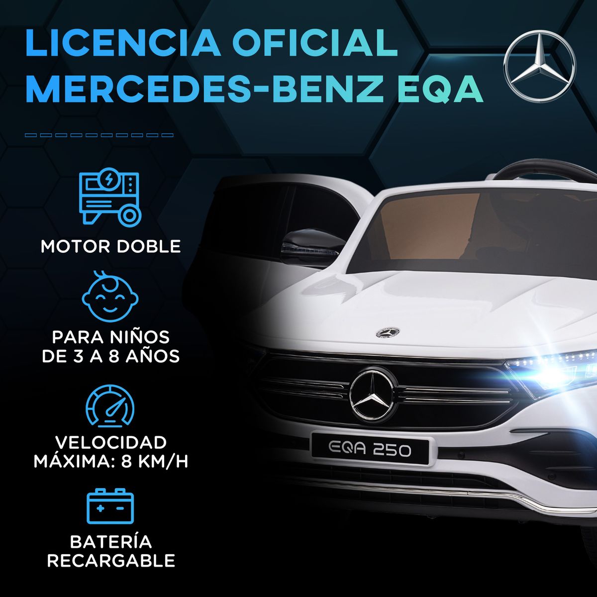 Coche eléctrico infantil Mercedes Benz EQA 12V con mando blanco 4