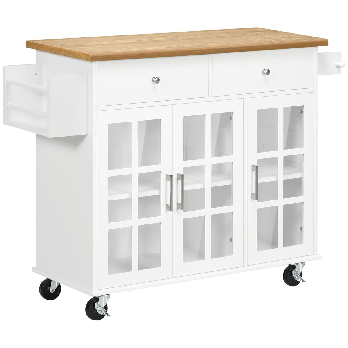 Carrito multiusos Homcom 2 cajones + 3 puertas blanco/natural 90x124,5x39,5 cm 2