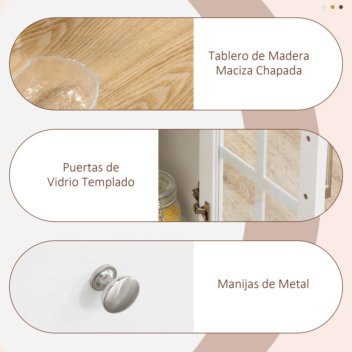 Carrito multiusos Homcom 2 cajones + 3 puertas blanco/natural 90x124,5x39,5 cm 7