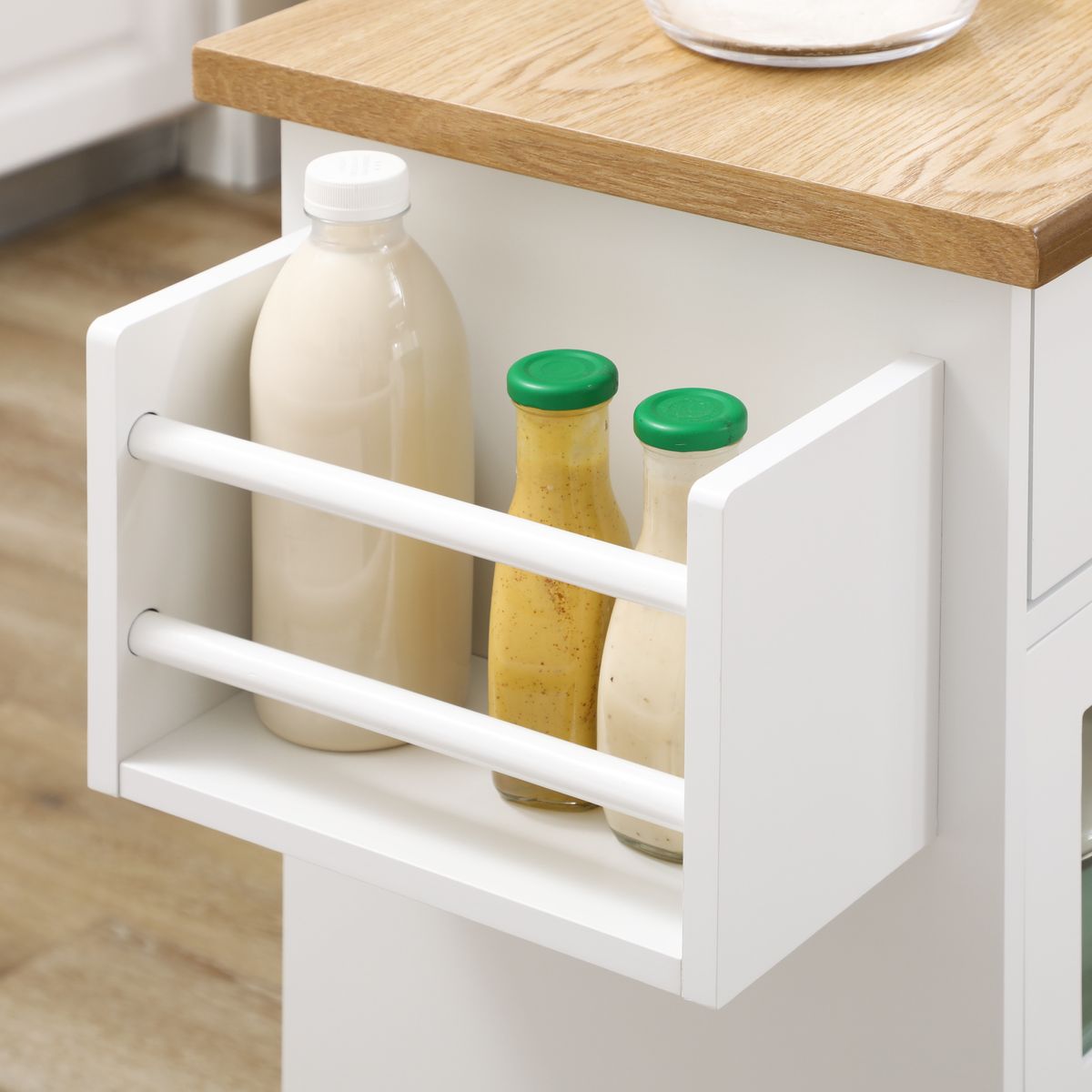 Carrito multiusos Homcom 2 cajones + 3 puertas blanco/natural 90x124,5x39,5 cm 8