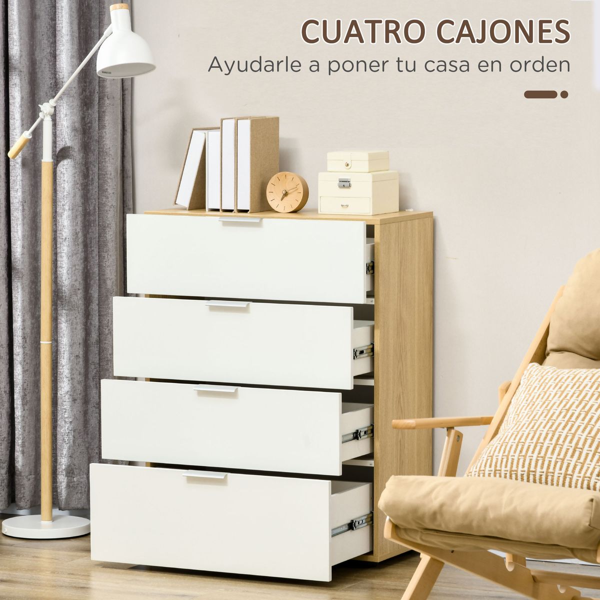 Comoda Tonga Homcom 4 cajones blanco 92x70x35 cm 4