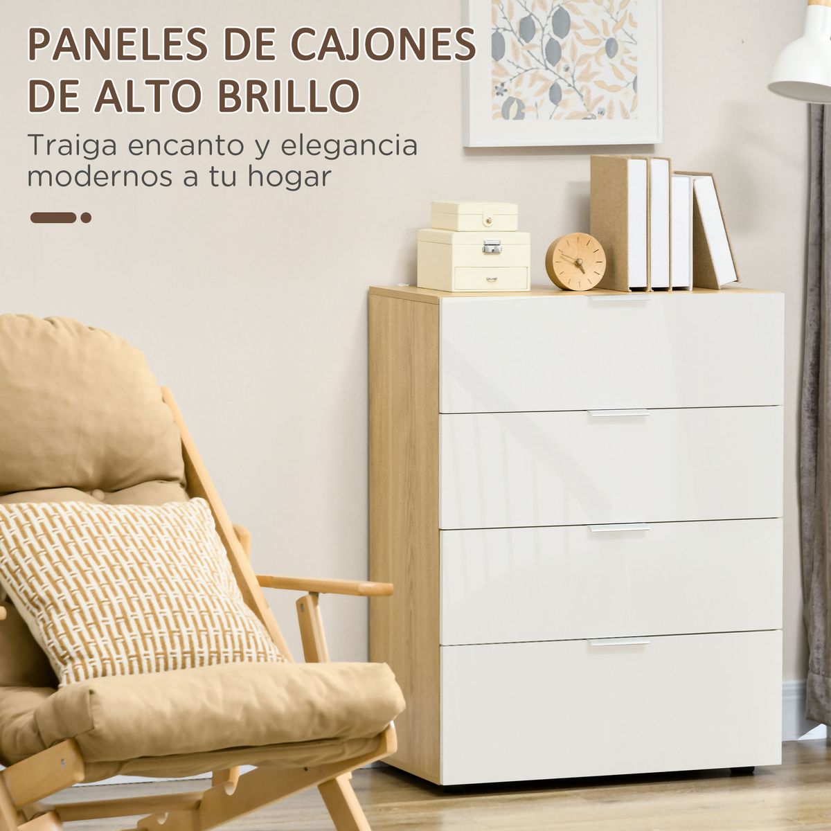 Comoda Tonga Homcom 4 cajones blanco 92x70x35 cm 5