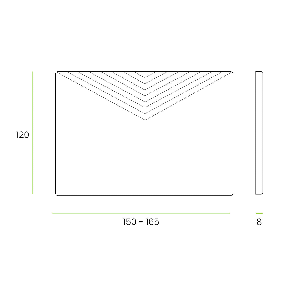 Cabecero Celorio tela Guata diseño líneas 150 cm menta medidas