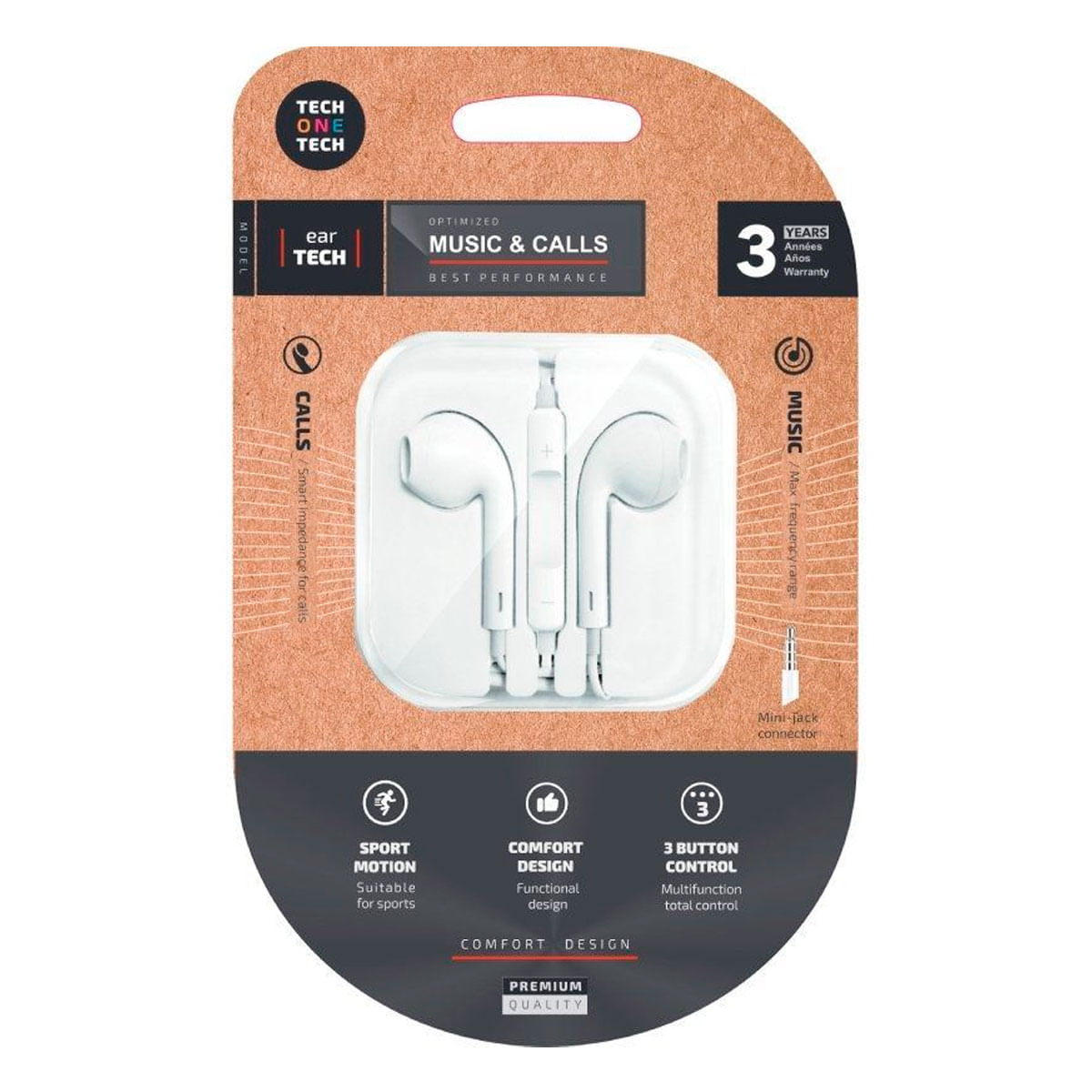 Auriculares intrauditivo Tech One Tech Eartech Tec1001 con micrófono blanco 2