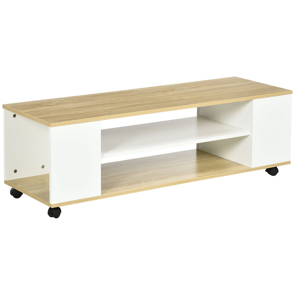 mueble bajo de tv kure homcom 2 estantes natural/blanco 38,5x120x40 cm fondo blanco
