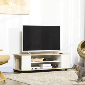 Mueble bajo de TV Kure Homcom 2 estantes natural/blanco 38,5x120x40 cm