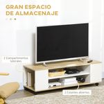 mueble bajo de tv kure homcom 2 estantes natural/blanco 38,5x120x40 cm detalle estantes