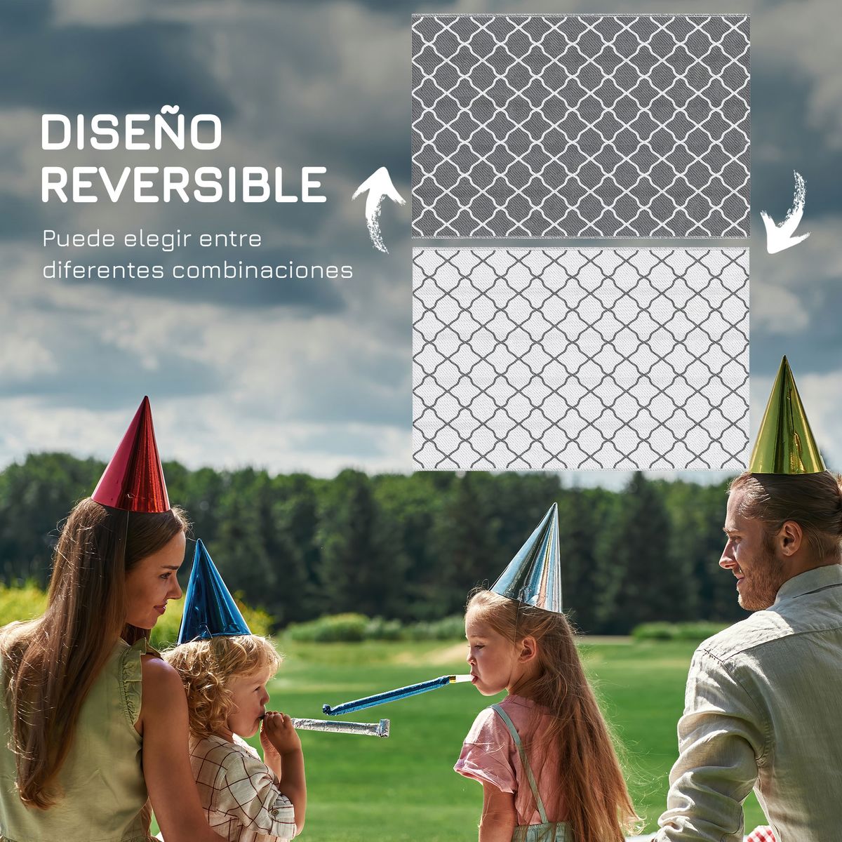 Alfombra exterior Outsunny reversible e impermeable gris 274x182 cm 7