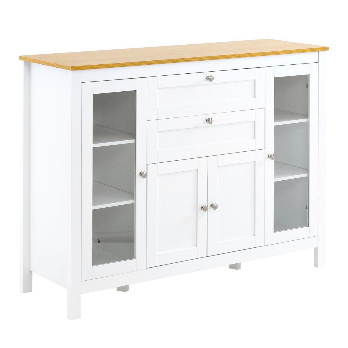 Aparador de cocina Vis Homcom 2 cajones + 2 puertas blanco/natural 90x120x40 cm 2
