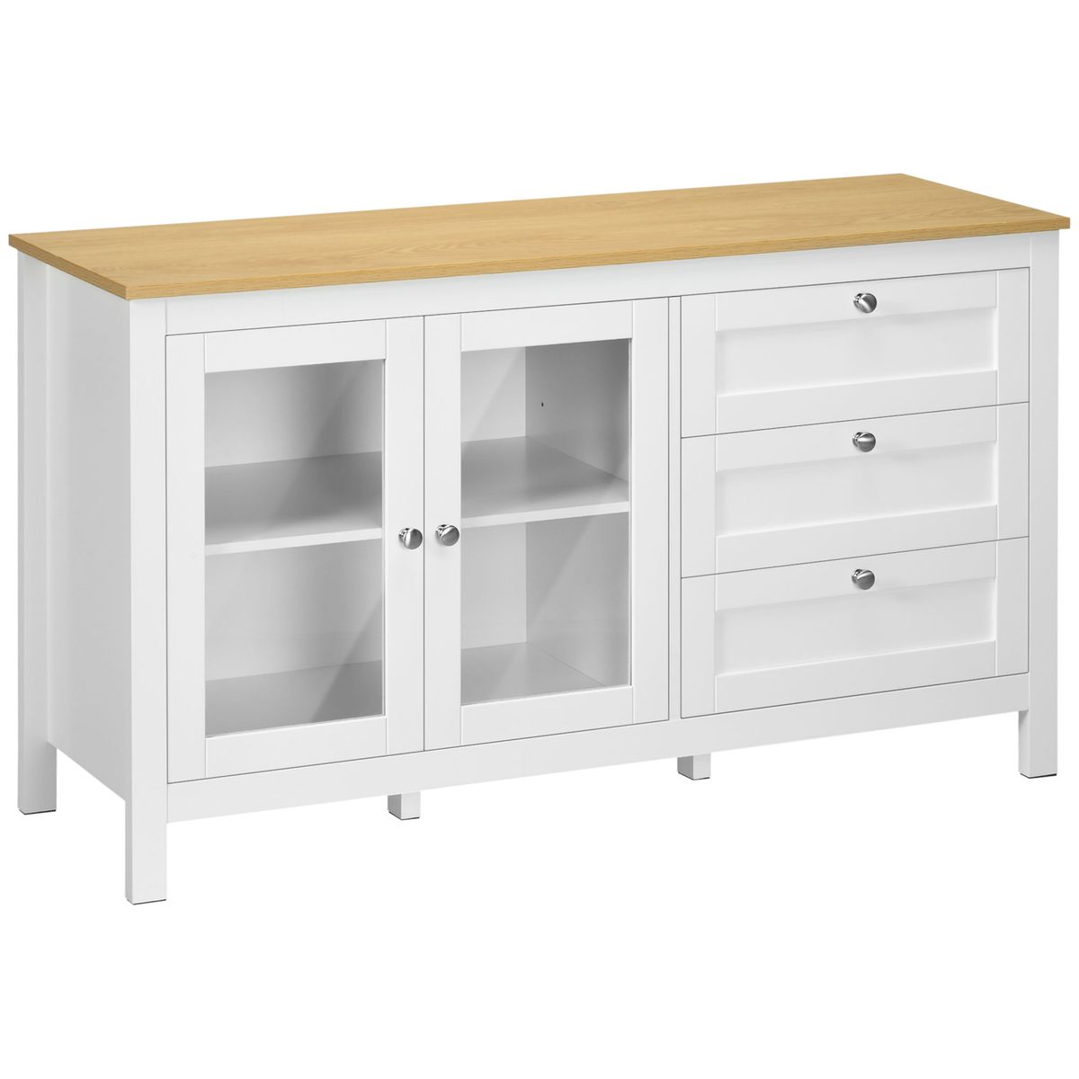 aparador san blas homcom 2 puertas + 3 cajones blanco/natural 70x120x40 cm fondo blanco