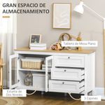 aparador san blas homcom 2 puertas + 3 cajones blanco/natural 70x120x40 cm detalles