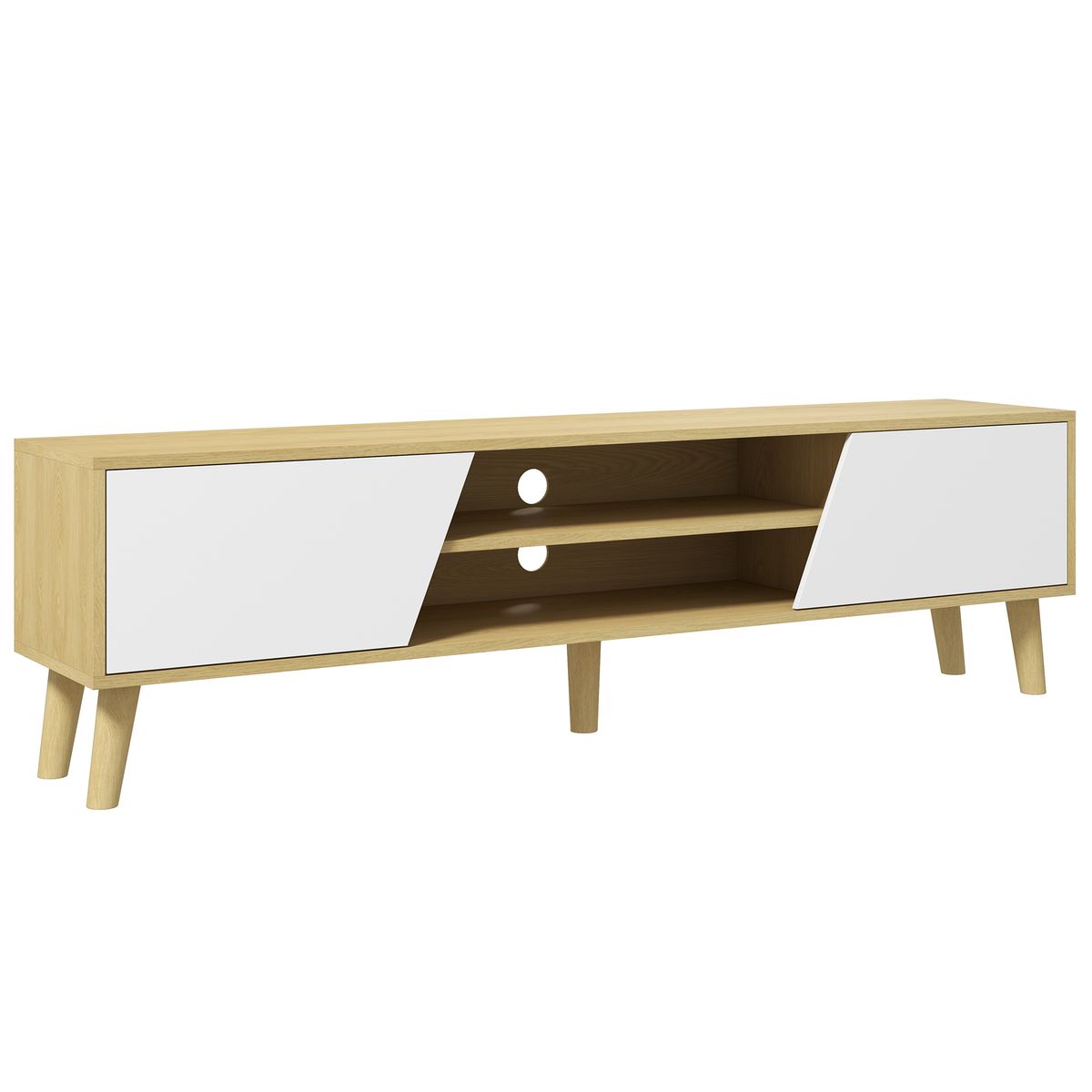 mueble bajo de tv jarvis homcom 2 puertas + 2 estantes natural/blanco 42x150x30 cm fondo blanco