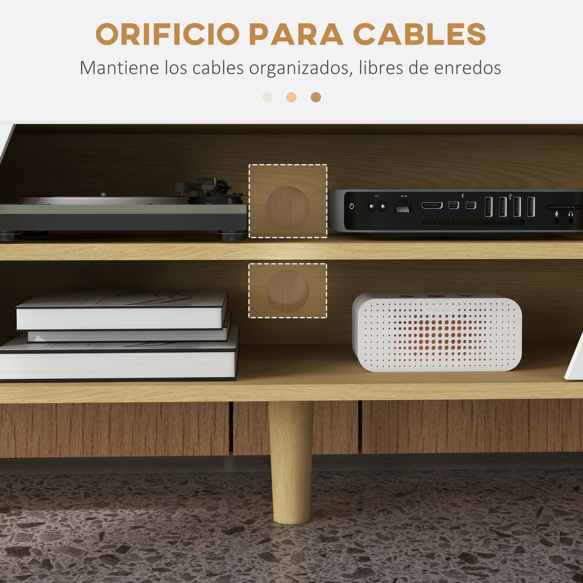 mueble bajo de tv jarvis homcom 2 puertas + 2 estantes natural/blanco 42x150x30 cm detalles estantes
