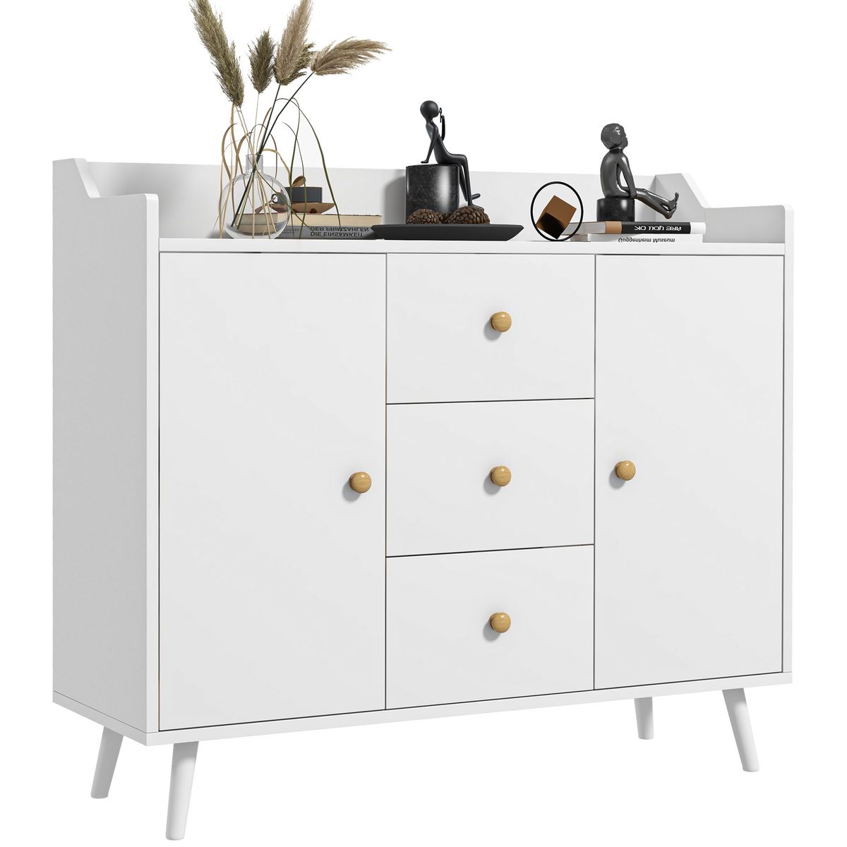 aparador ko thai homcom 2 puertas + 3 cajones blanco 80x90x32 cm fondo blanco