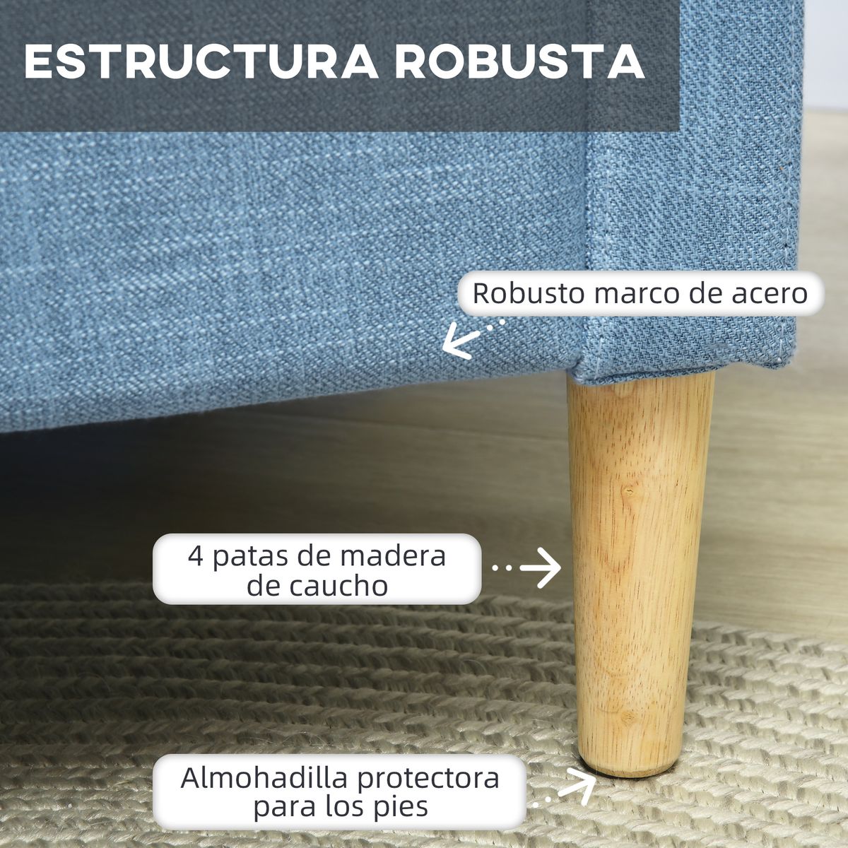 Butaca Alves Homcom 2 bolsillos laterales azul claro 87x73x79 cm 5