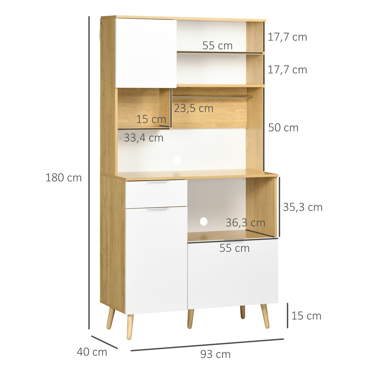 Mueble de cocina Tibeta homcom 3 puertas blanco/natural 180x93x40 cm 3