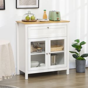 Aparador de cocina Solta Homcom 2 puertas + 1 cajón blanco/natural 90x80x40 cm