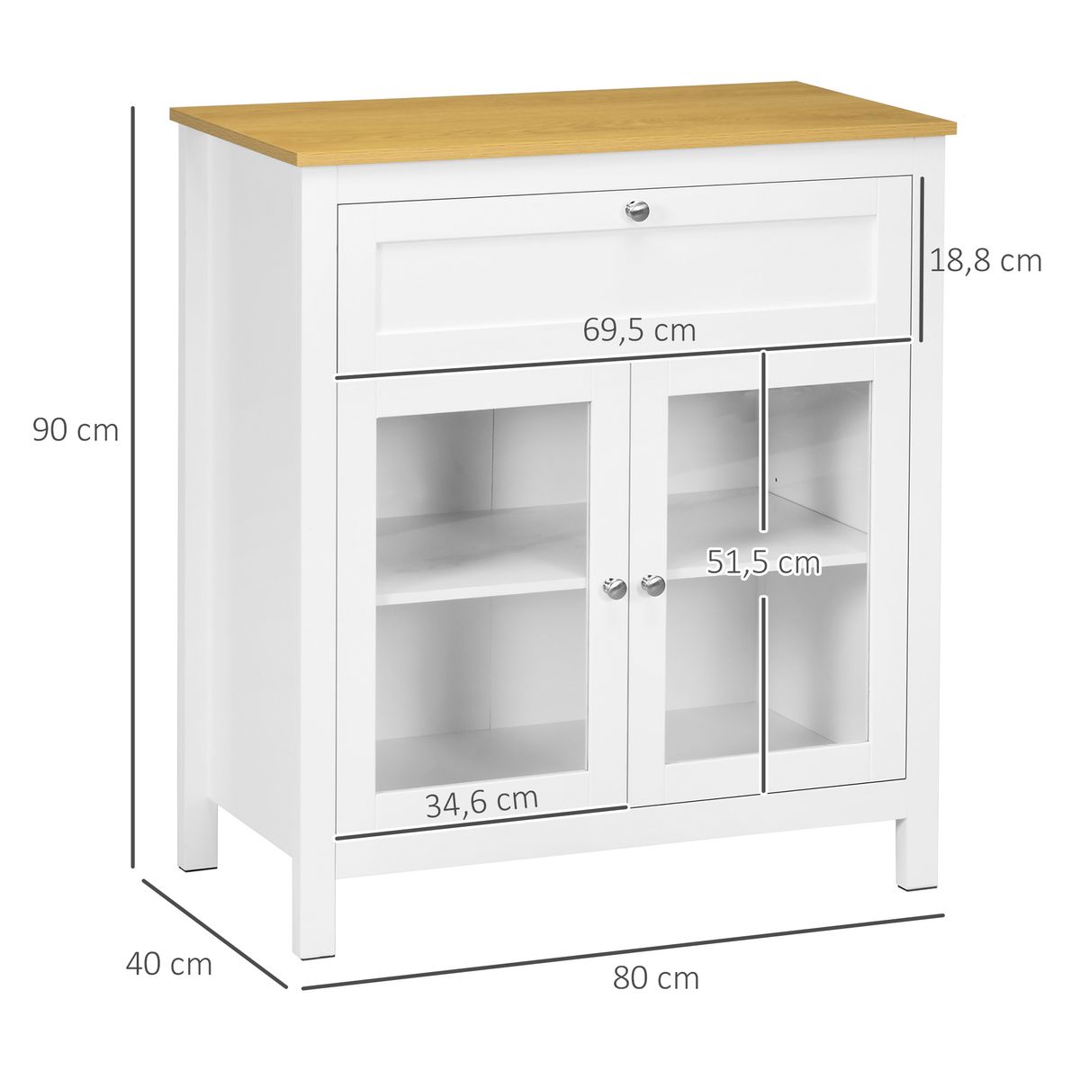 Aparador de cocina Solta Homcom 2 puertas + 1 cajon blanco/natural 90x80x40 cm 3
