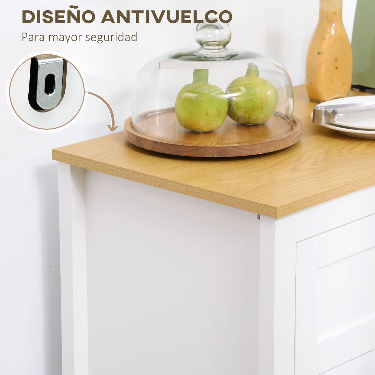 Aparador de cocina Solta Homcom 2 puertas + 1 cajon blanco/natural 90x80x40 cm 6