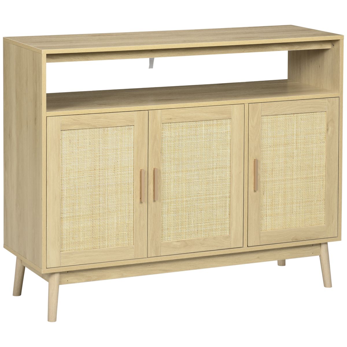 aparador de cocina san vicente homcom 3 puertas estilo cannage natural 97x120x40cm fondo blanco
