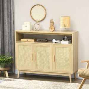 Aparador de cocina San Vicente Homcom 3 puertas estilo cannage natural 97x120x40 cm