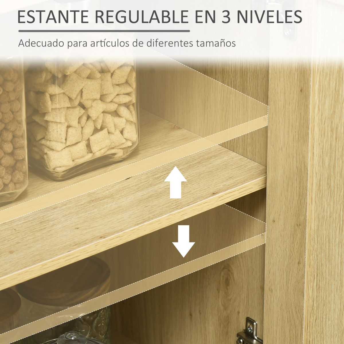 aparador de cocina san vicente homcom 3 puertas estilo cannage natural 97x120x40cm detalle dos