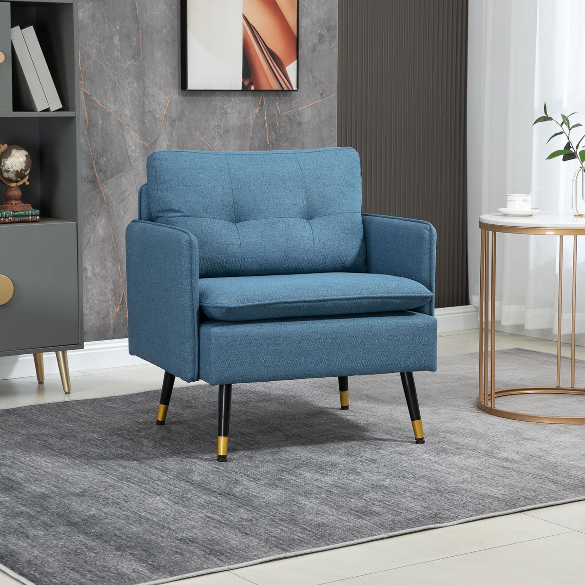 butaca aveiro homcom acolchada con reposabrazos azul 80x76x68 cm animada