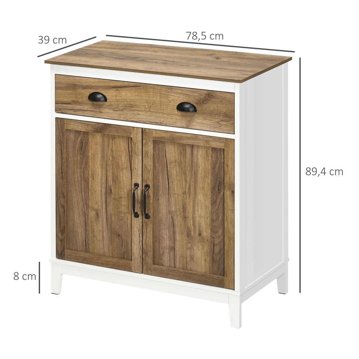 aparador tuvalu homcom 2 puertas blanco/madera 89,4x78,5x39 cm medidas
