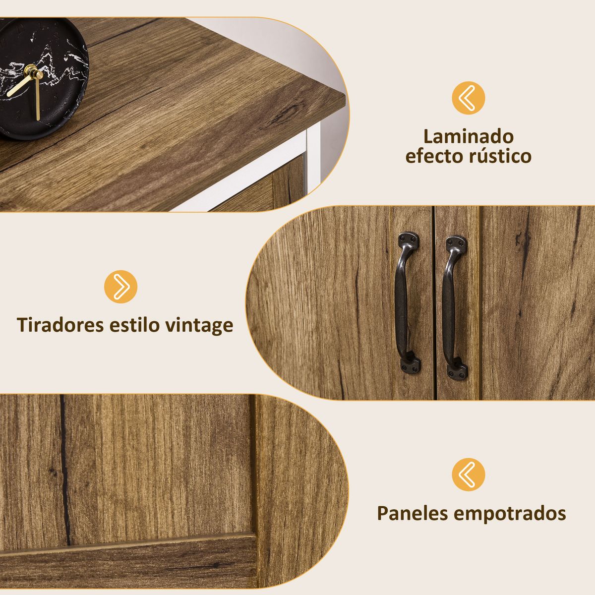 aparador tuvalu homcom 2 puertas blanco/madera 89,4x78,5x39 cm detalle