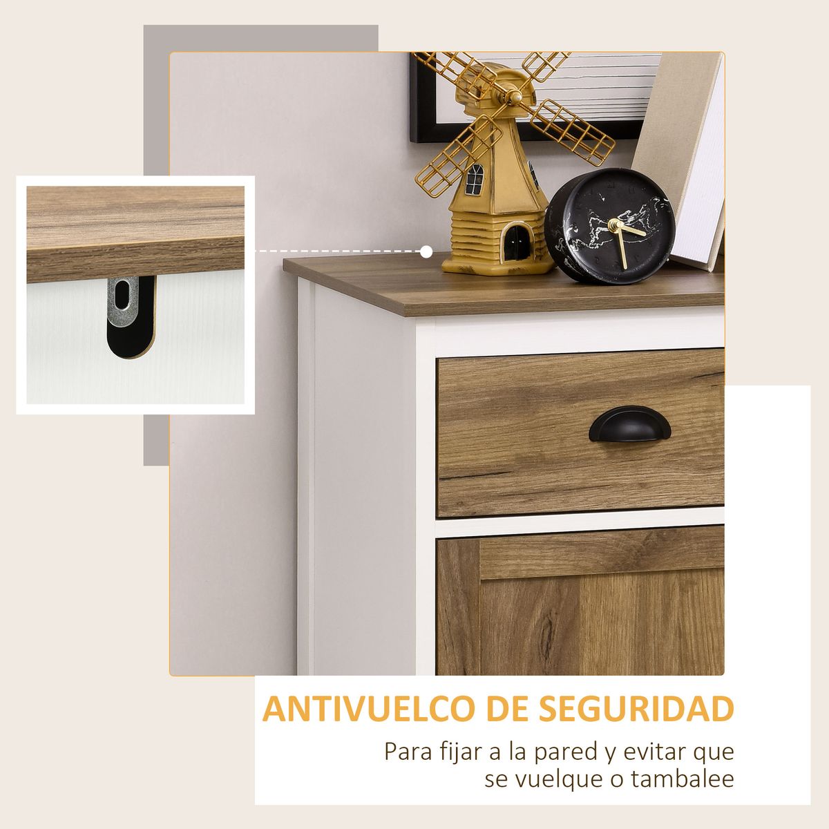 aparador tuvalu homcom 2 puertas blanco/madera 89,4x78,5x39 cm detalles dos