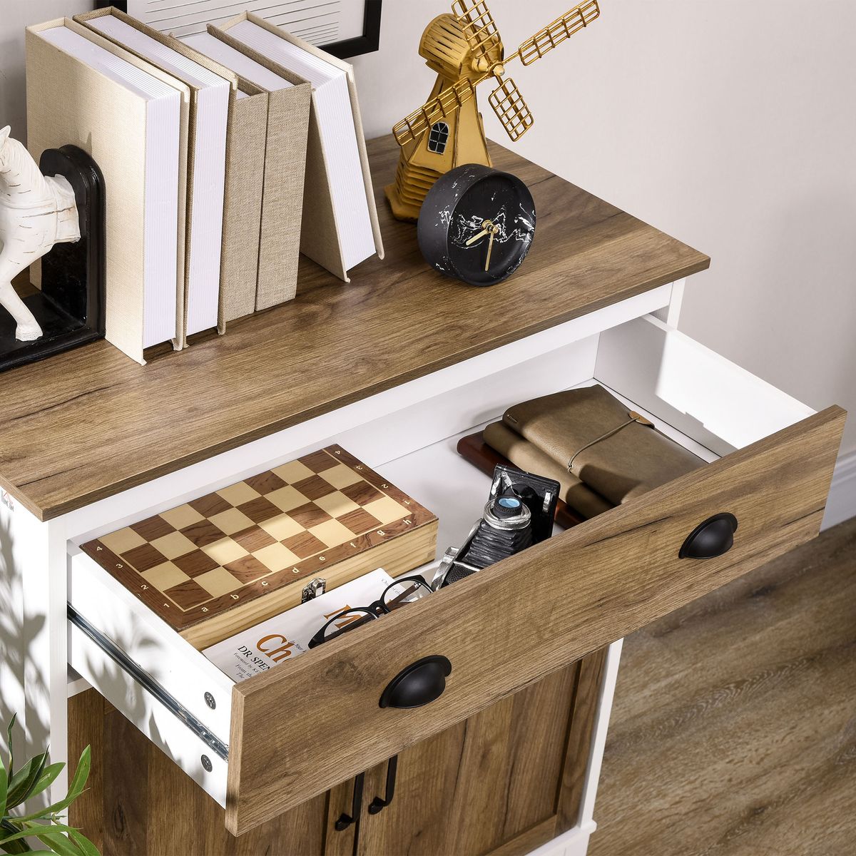 aparador tuvalu homcom 2 puertas blanco/madera 89,4x78,5x39 cm interior cajon