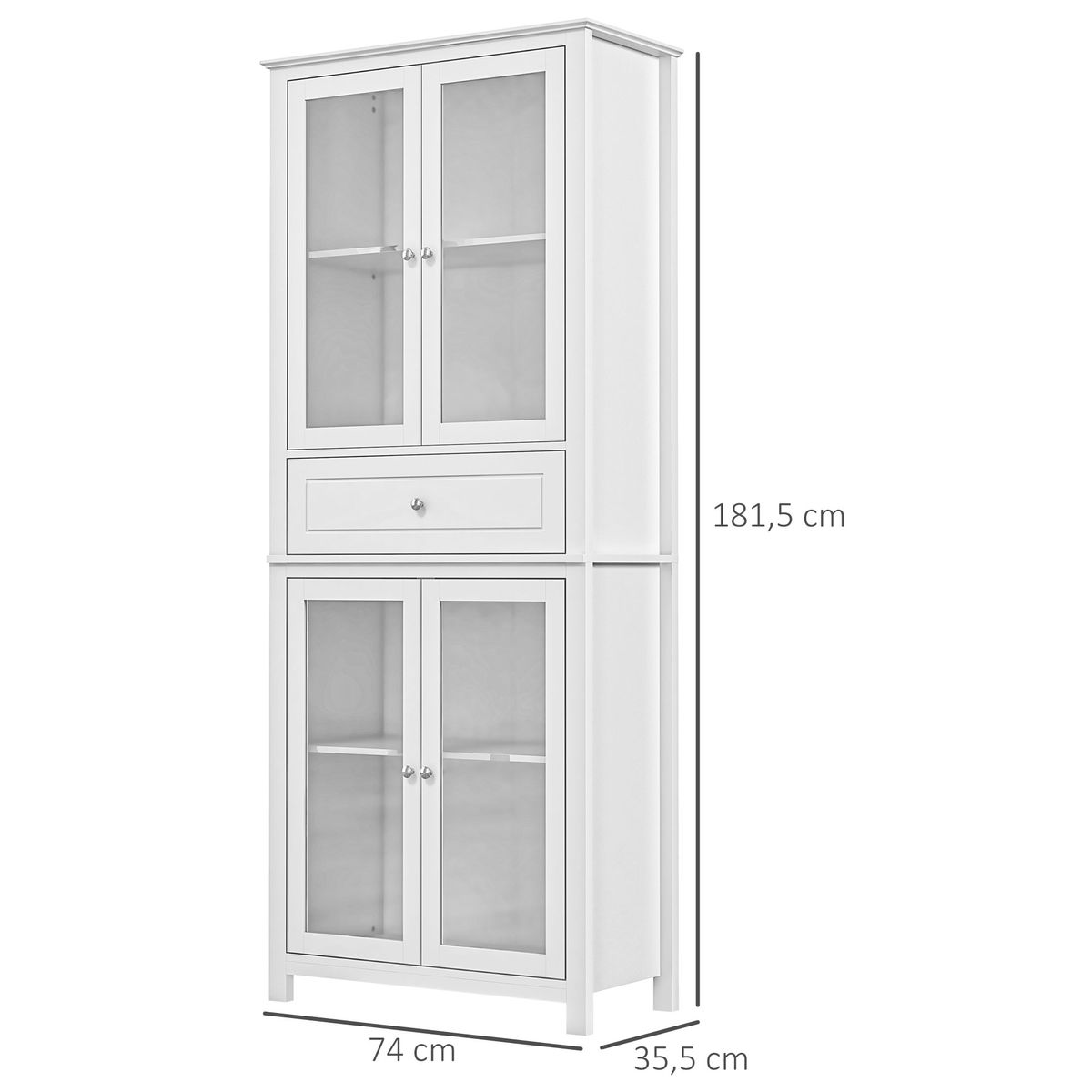 mueble de cocina deia homcom 4 puertas vidrio blanco 181,5x74x35,5 cm medidas