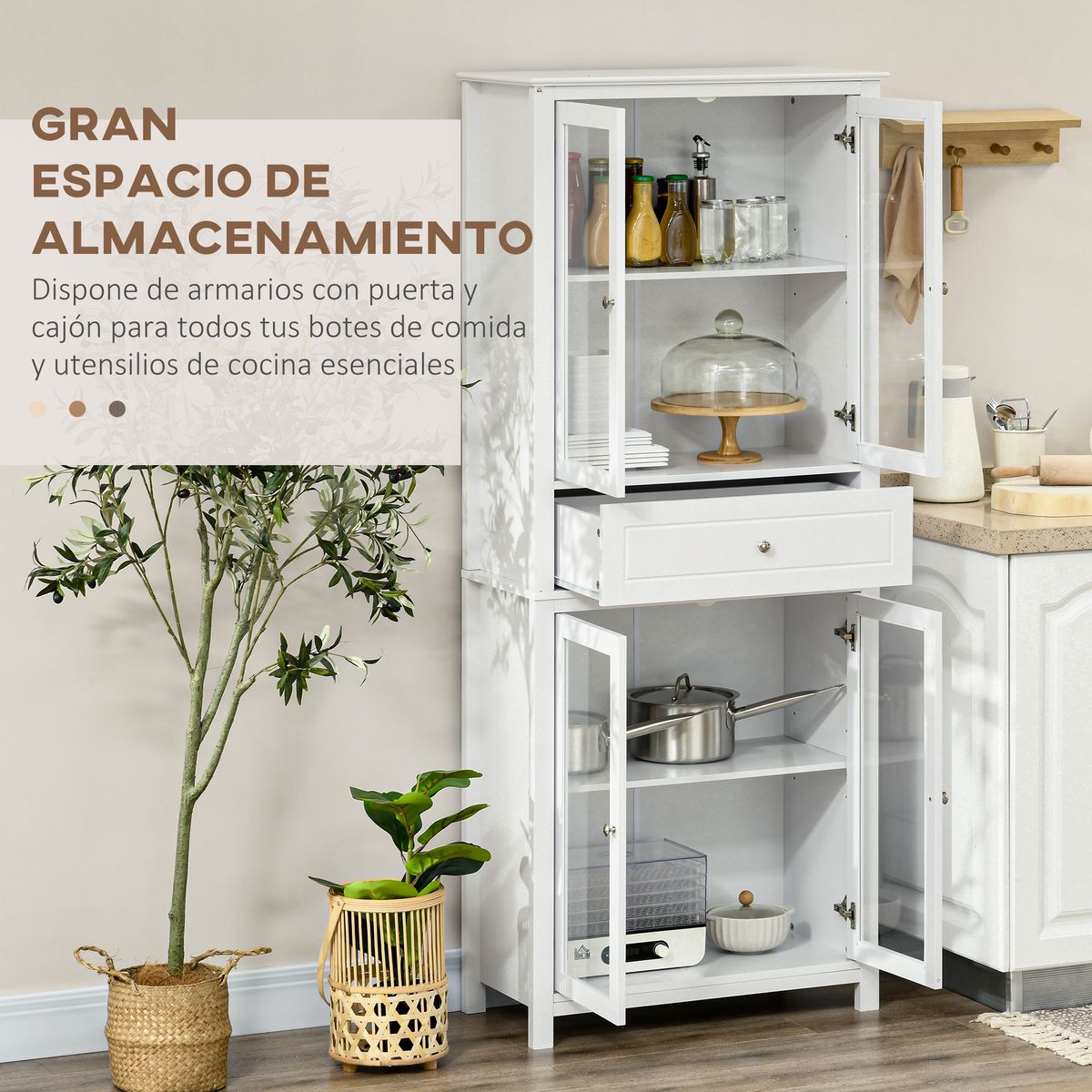mueble de cocina deia homcom 4 puertas vidrio blanco 181,5x74x35,5 cm detalle