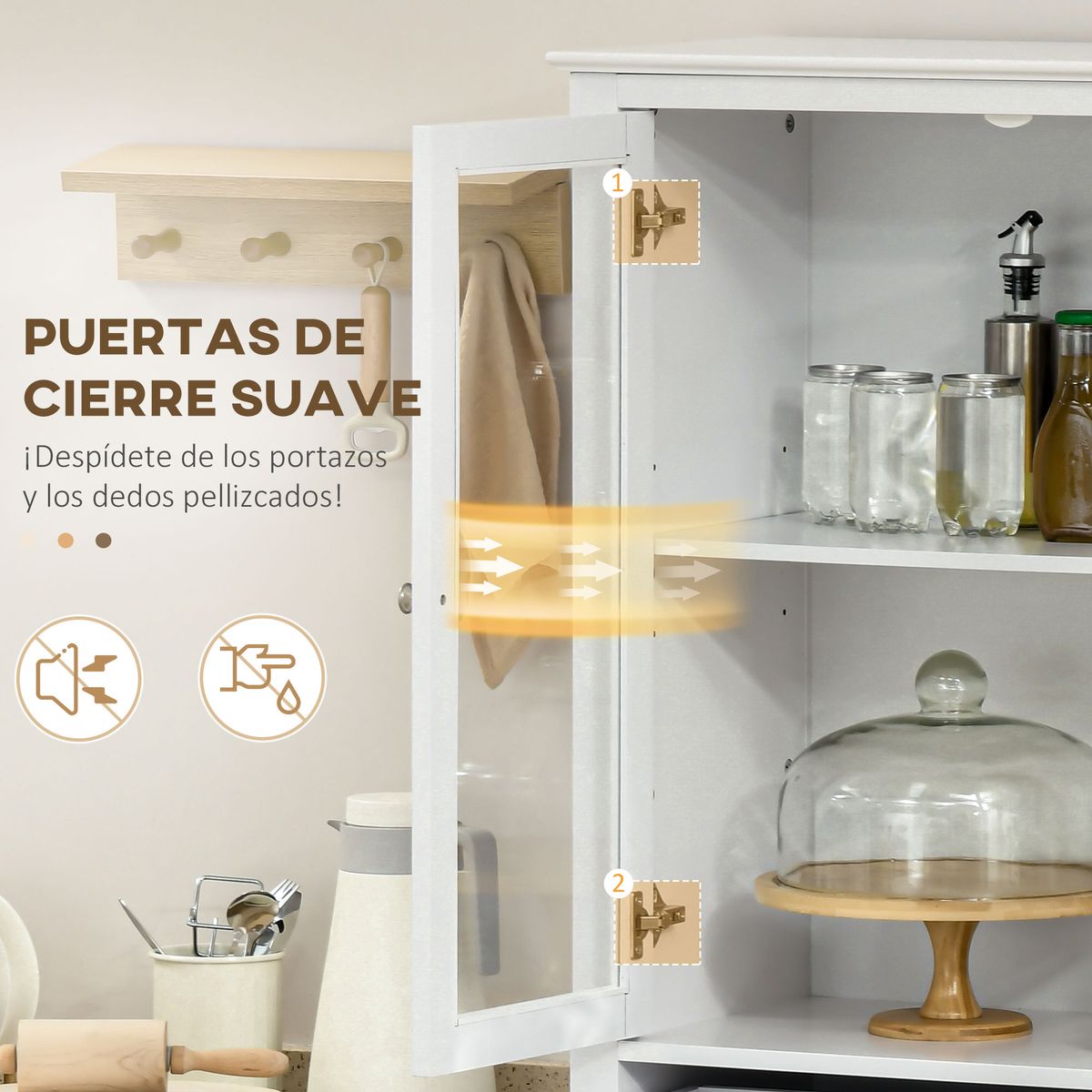 mueble de cocina deia homcom 4 puertas vidrio blanco 181,5x74x35,5 cm