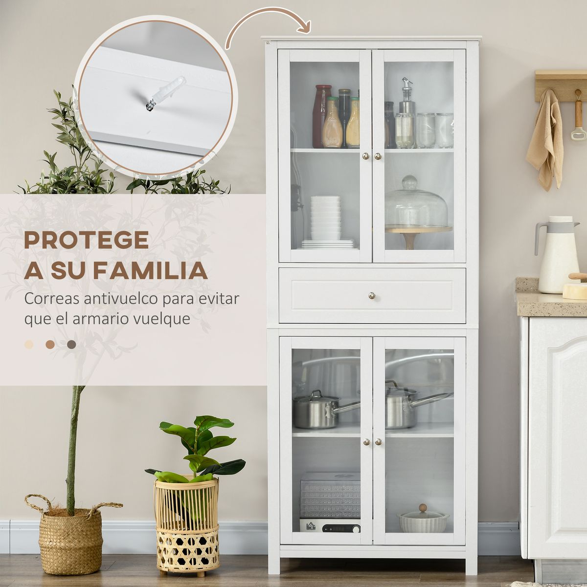 mueble de cocina deia homcom 4 puertas vidrio blanco 181,5x74x35,5 cm 2