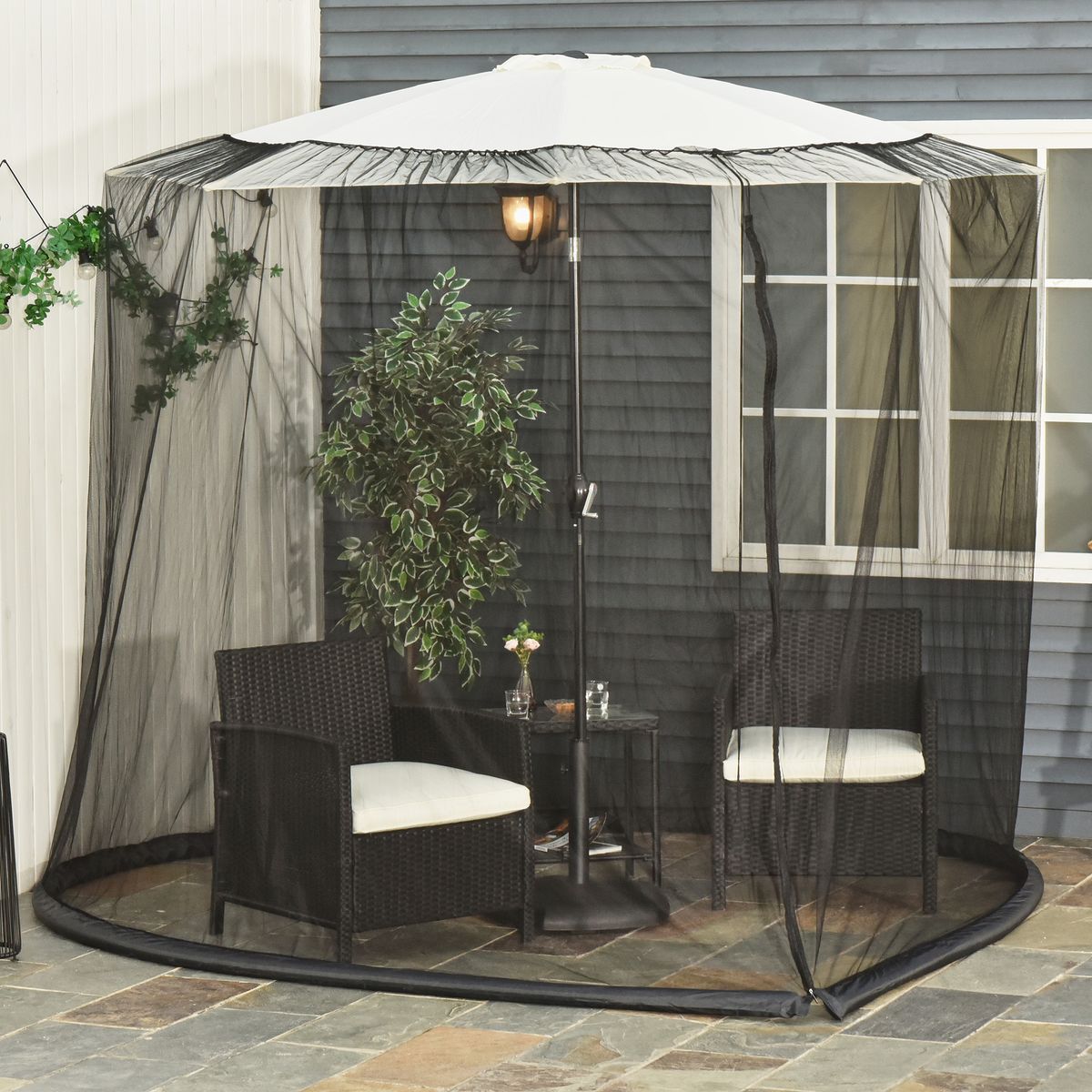 Mosquitera para sombrillas Outsunny con cremallera negro Ø3m