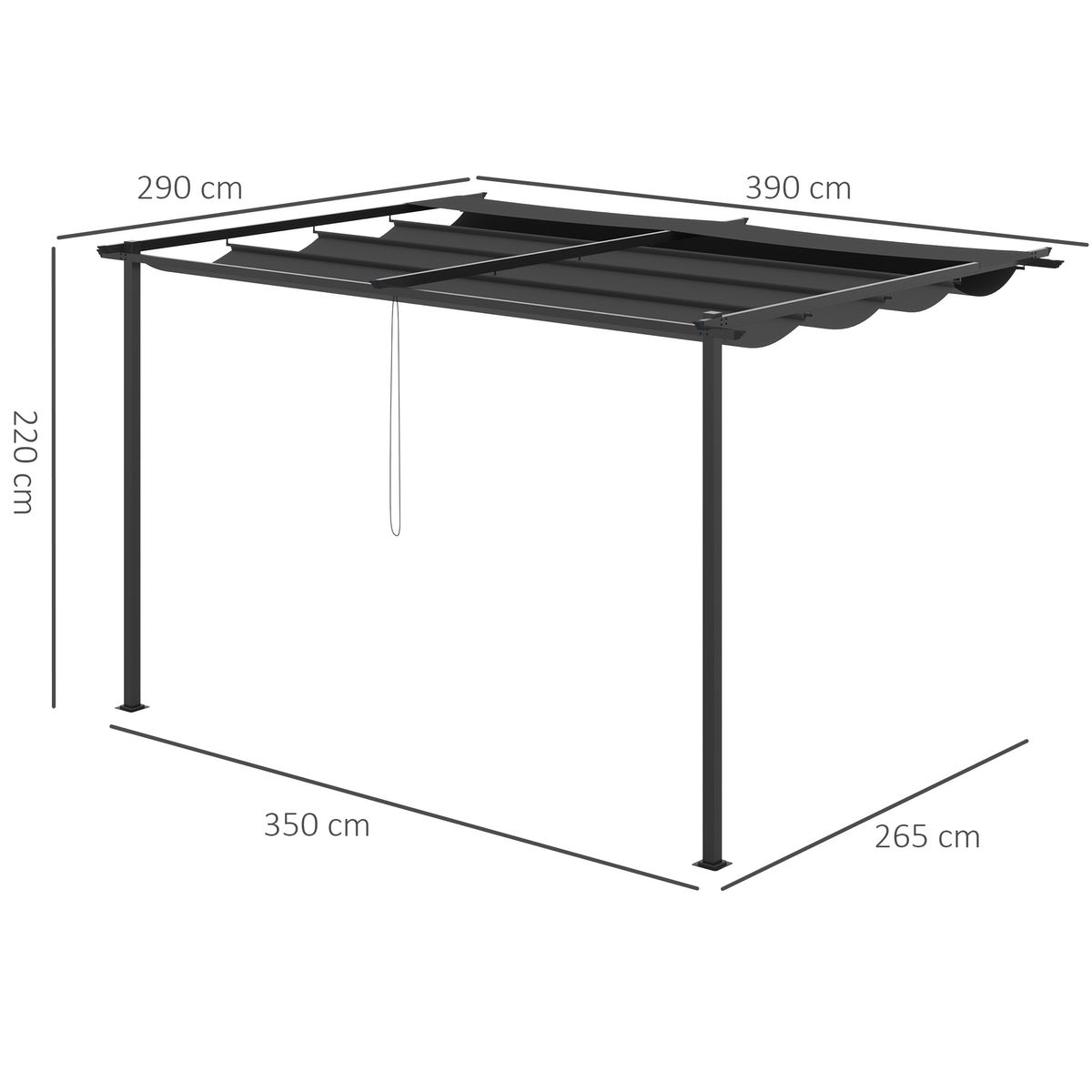 pérgola de jardín outsunny techo retractil gris oscuro 220x390x290 cm medidas