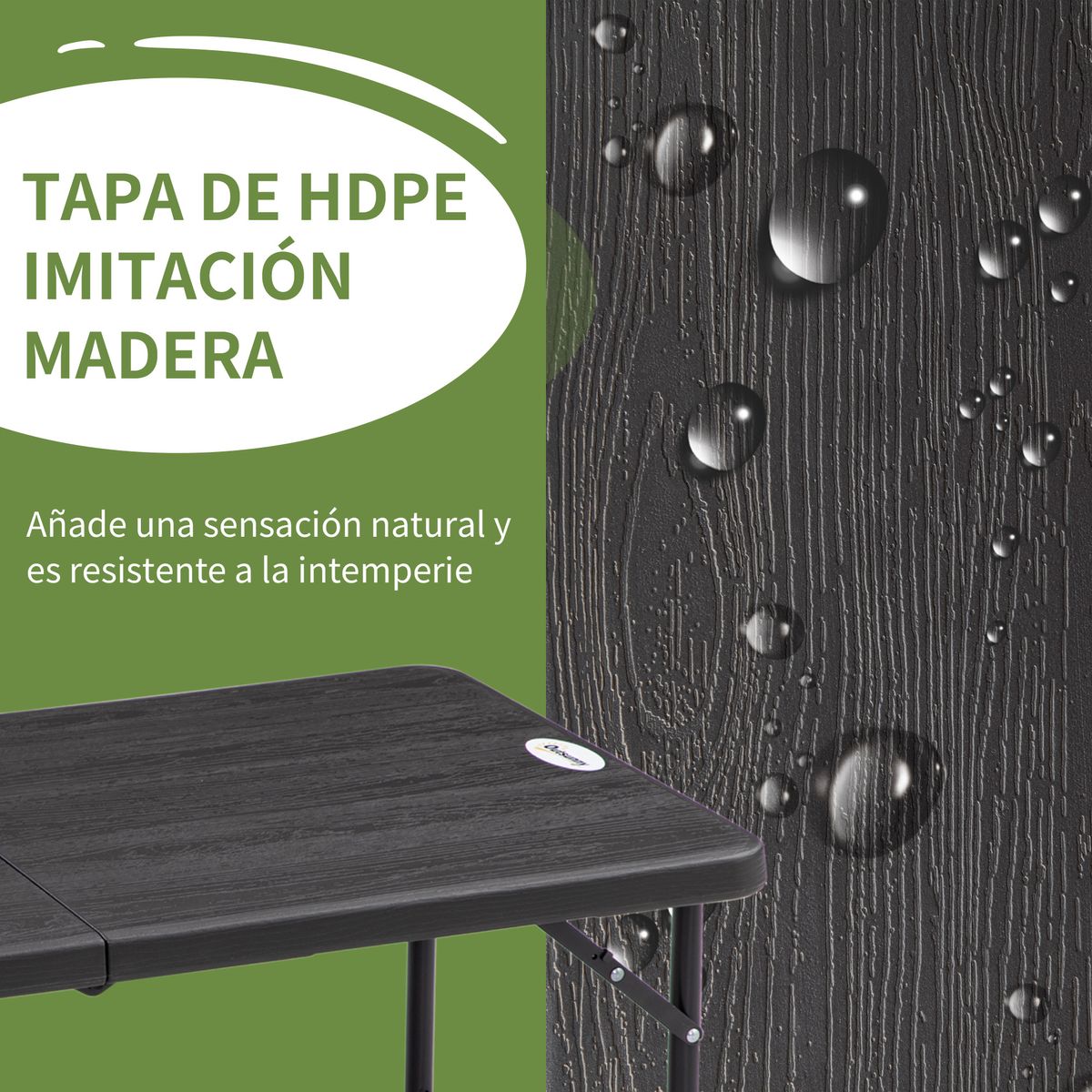 mesa de jardín outsunny plegable altura ajustable gris 56-74x18x60 cm detalle impermeable